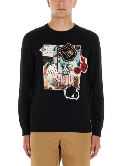 Shop Fendi Karl Kollage Sweater In Black