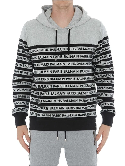 Shop Balmain Paris Striped Hoodie In Grey