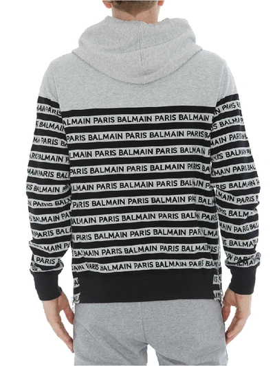 Shop Balmain Paris Striped Hoodie In Grey