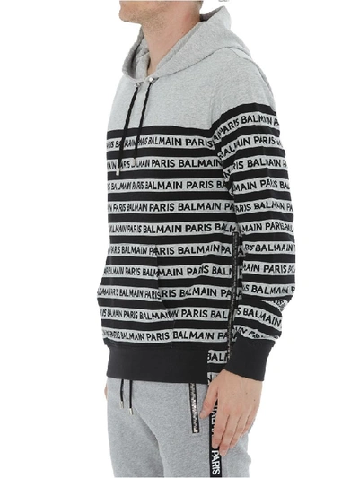 Shop Balmain Paris Striped Hoodie In Grey