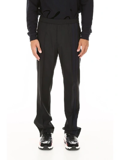 Shop Valentino Trousers With Side Bands In Nero Blu (black)