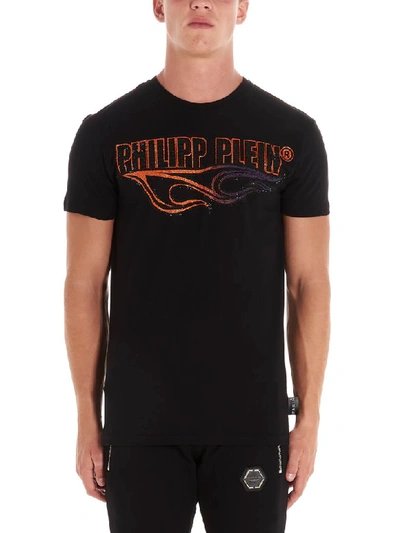 Shop Philipp Plein Logo Flame T-shirt In Black