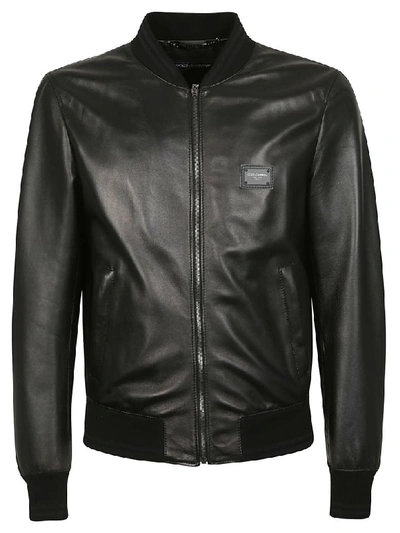 Shop Dolce & Gabbana Logo Leather Jacket In Black