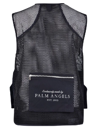 Shop Palm Angels Multi-pockets Mesh Gilet In Black