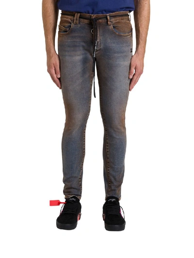 Shop Off-white Stain Effect Skynny Jeans In Blu