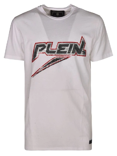 Shop Philipp Plein Round Neck Embellished Logo T-shirt In White