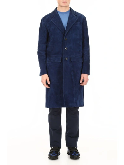 Shop Prada Suede Coat In Baltico (blue)