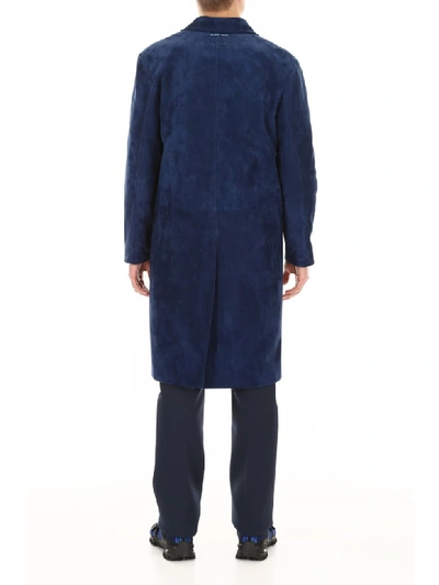 Shop Prada Suede Coat In Baltico (blue)