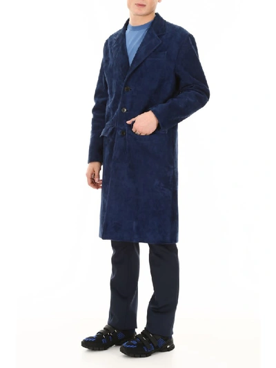 Shop Prada Suede Coat In Baltico (blue)