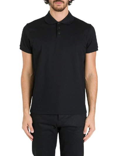 Shop Saint Laurent Polo Shirt With Logo Embroidery In Nero