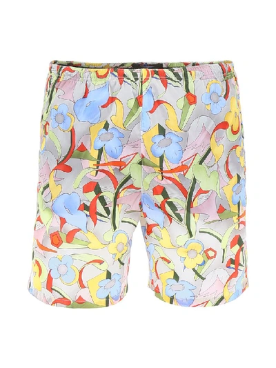 Shop Prada Printed Swim Shorts In Cedro (grey)