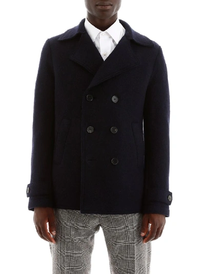 Shop Harris Wharf London Boiled Wool Pea Coat In Navy Blue (blue)