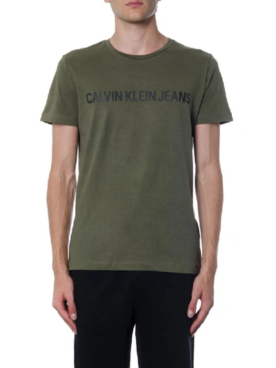 Shop Calvin Klein Jeans Est.1978 Green Organic Cotton T-shirt With Logo In Grape Leaf/black