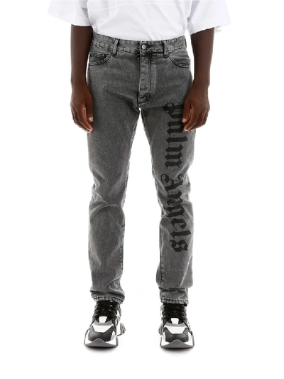 Shop Palm Angels Logo Print Jeans In Dark Grey Wash No Color (grey)