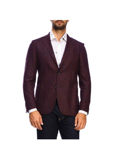 Shop Etro Single-breasted Jacket With Two Buttons In Melang&eacute; Wool In Burgundy