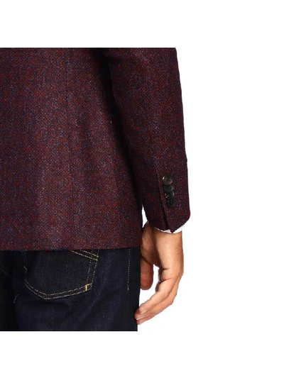 Shop Etro Single-breasted Jacket With Two Buttons In Melang&eacute; Wool In Burgundy