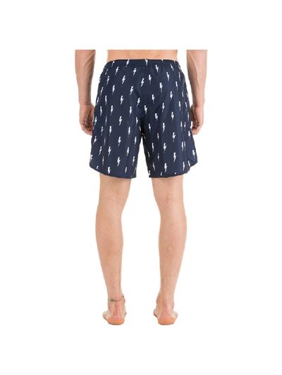 Shop Neil Barrett Thunderbolt Swimming Trunks In Navy / White