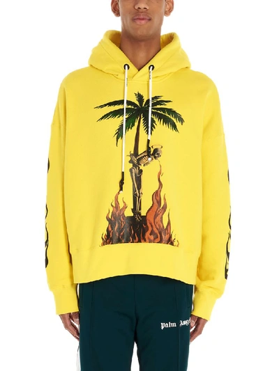 Palm Angels Burning Skeleton Print Hoodie In Yellow Multicolor | ModeSens