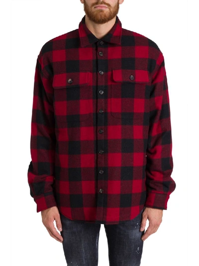 Shop Dsquared2 Check Flannel Shirt With Contrasting Logo On Back In Rosso