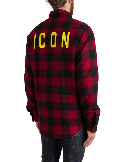 Shop Dsquared2 Check Flannel Shirt With Contrasting Logo On Back In Rosso