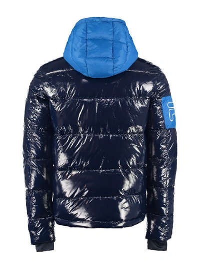 Shop Fila Saul Puffer Shiny Padded Hooded Jacket In Blue