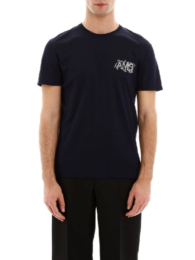 Shop Alexander Mcqueen T-shirt With Embroidered Logo In Navy (blue)