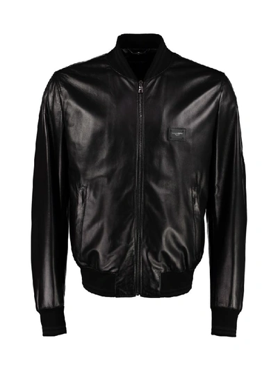 Shop Dolce & Gabbana Lambskin Bomber Jacket In Black