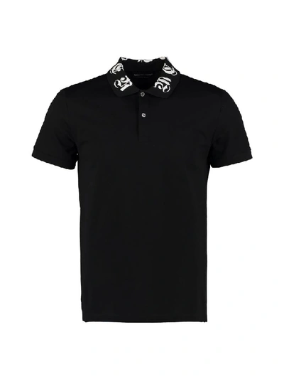 Shop Alexander Mcqueen Embroidered Collar Cotton Polo Shirt In Black