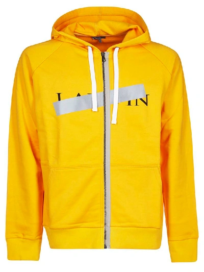 Shop Lanvin Taped Logo Print Hoodie In Yellow
