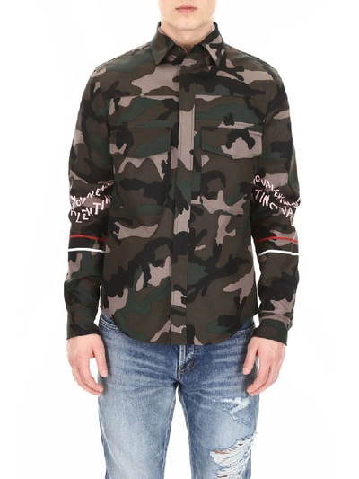 Shop Valentino Logo Camouflage Jacket In Camou Army (green)