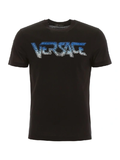 Shop Versace Crystal Logo T-shirt In Nero (black)