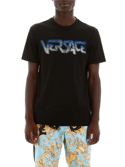 Shop Versace Crystal Logo T-shirt In Nero (black)