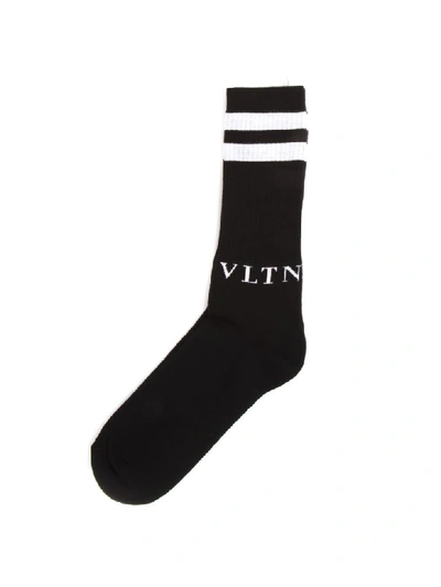 Shop Valentino Black Cotton Vltn Socks