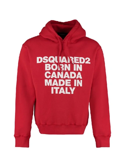 Shop Dsquared2 Logo Cotton Hoodie In Red