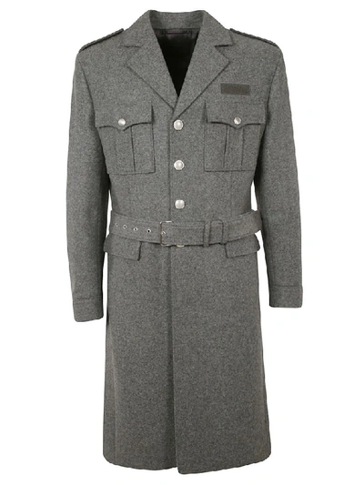 Shop Prada Belted Coat In Grey