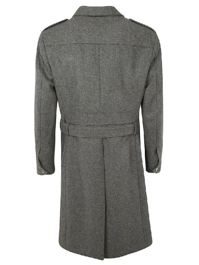 Shop Prada Belted Coat In Grey