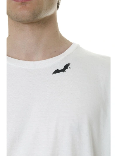 Shop Saint Laurent White Cotton T Shirt With Bat Print In White/black