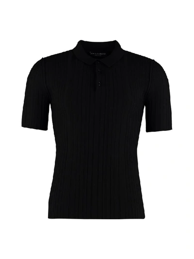 Shop Dolce & Gabbana Knitted Wool Polo Shirt In Black