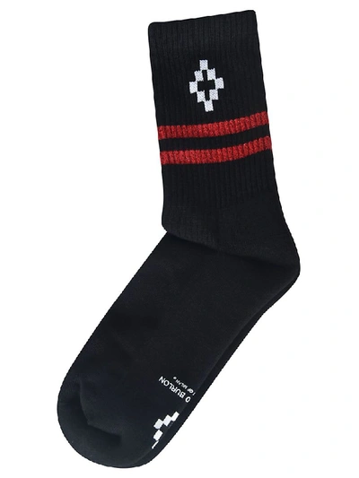 Shop Marcelo Burlon County Of Milan Logo Stripe Socks In Black/red