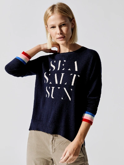 Shop Sundry Classic Crew Neck In Navy Sea Salt Sun