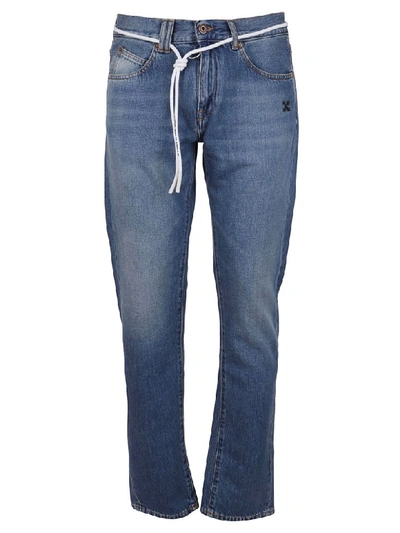 Shop Off-white Diag Slim Reg Jeans In Medium Blue Wash Whi