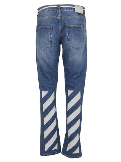 Shop Off-white Diag Slim Reg Jeans In Medium Blue Wash Whi