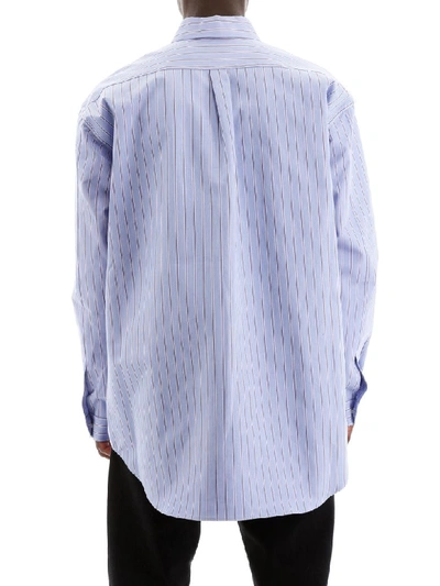 Shop Martine Rose Bonded Oversize Shirt In Blue Stripe (light Blue)