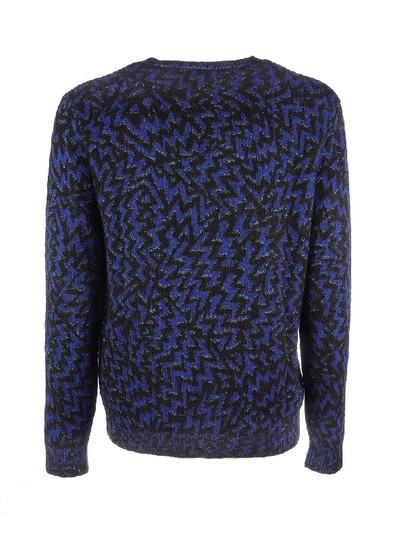 Shop Saint Laurent Lurex Jacquard Wool Sweater In Noir Blue Argent