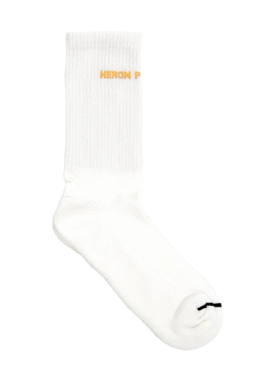 Shop Heron Preston Logo Socks In White Orange (white)