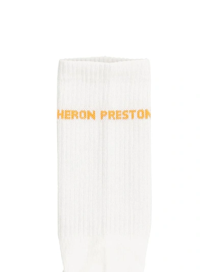 Shop Heron Preston Logo Socks In White Orange (white)