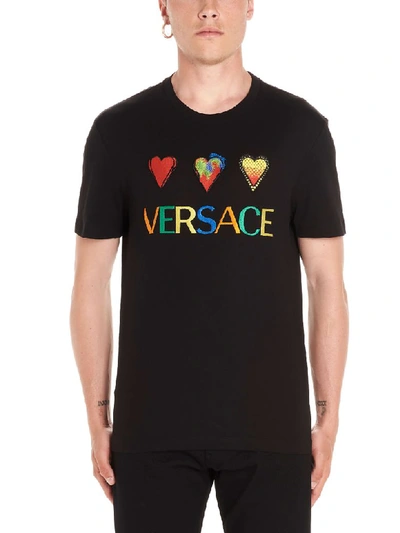 Shop Versace Hearts T-shirt In Black