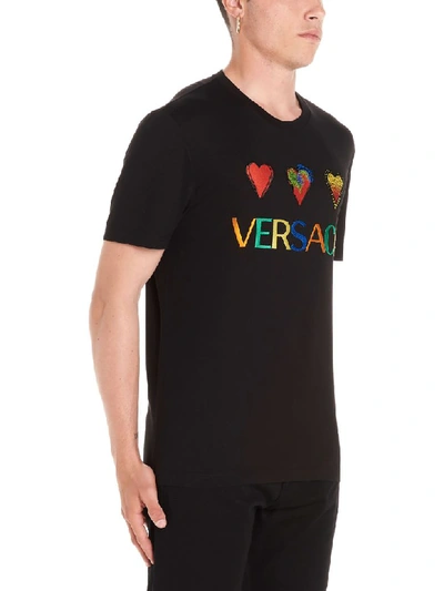 Shop Versace Hearts T-shirt In Black