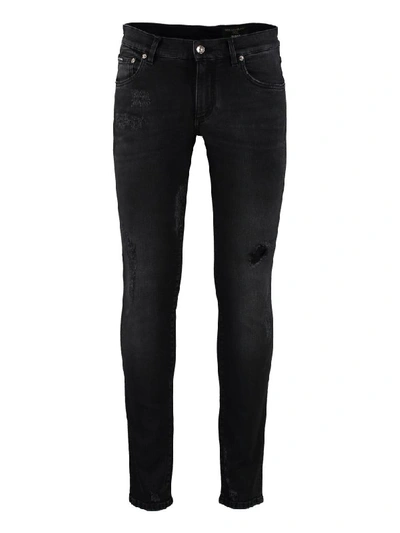 Shop Dolce & Gabbana Ripped Skinny Jeans In Grey