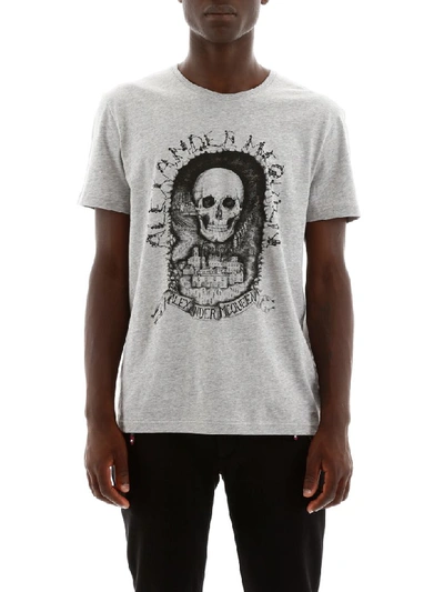 Shop Alexander Mcqueen Skull Logo T-shirt In Pale Grey Mix (grey)